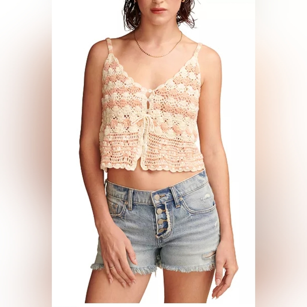 New LUCKY BRAND Cotton Crochet Tie-Front Tank